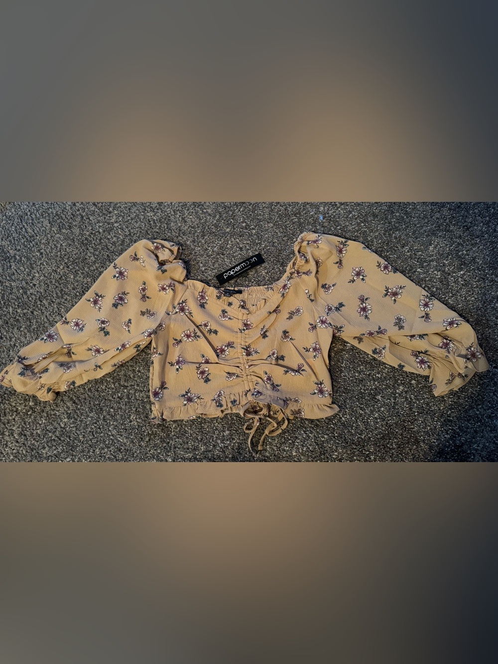 Papermoon Floral Ruched Tie-Front Crop Top in Beige - Picture 6 of 7